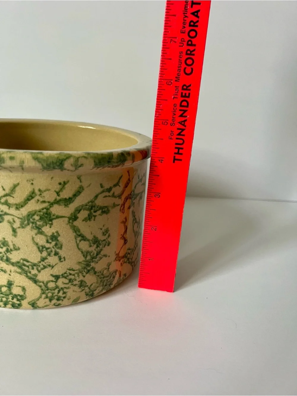 Robinson-Ransbottom Cream/Green Spongeware 1.25 QT Crock Made in U.S.A. Vintage